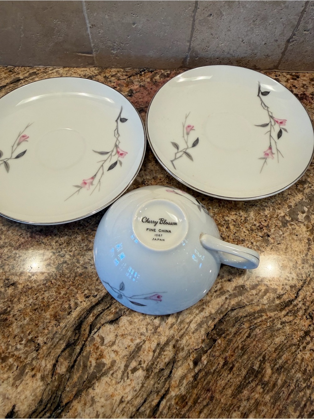3 pc Japan 1067 Cherry Blossom Fine China White Saucer/cup Replacements